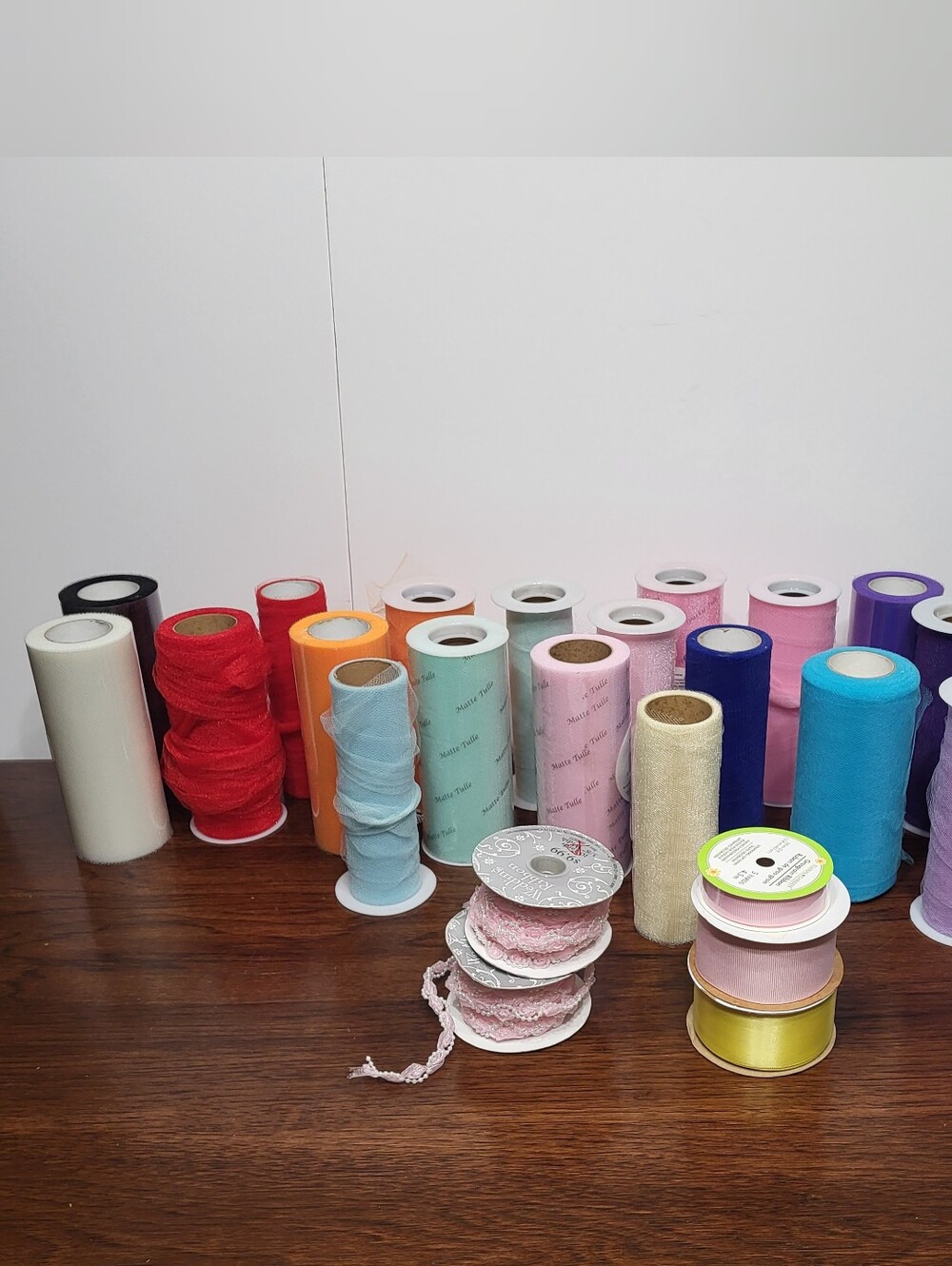 Multicolor Crafting Ribbon and Matte Tulle Rolls New Used 6 Inch Width